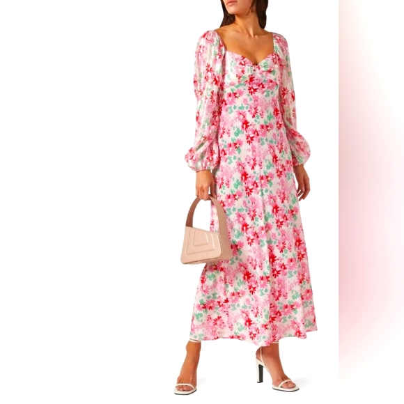 RIXO 100% Silk Pink & Green Floral Dress (Nwot) - Picture 1 of 9